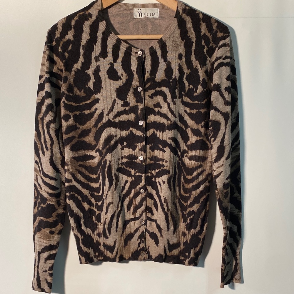 Stylish Animal Print Cardigan - Black, Tan and Brown
